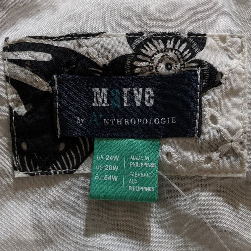 Anthropologie Maeve Black White Floral Eyelet One Shoulder Bow Back Blouse - 20W - Picture 12 of 14